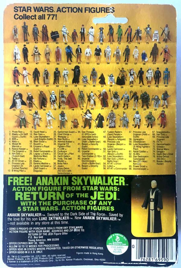 Star Wars Return Of The Jedi Prune Face 77 Back MOC w/ Anakin Skywalker ...